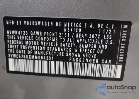 2021 Volkswagen Jetta 1.4T R-Line/1.4T S/1.4T Se from USA, damaged, VIN 3VWC57BUXMM094234